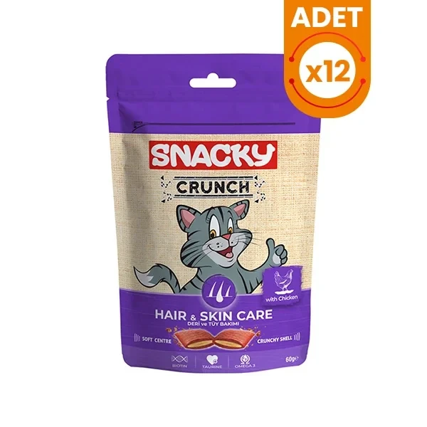 Snacky Crunch Hair Skin Tavuklu Deri Tüy Sağlığı Destekleyici Kedi Ödülü